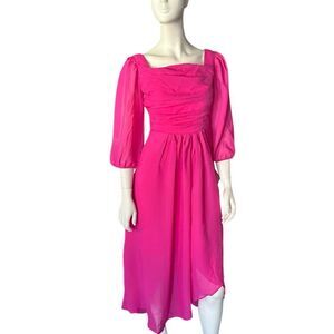 Sheer Three Quarter Sleeve Tufted Waist Bridesmaid Dress Pink 12 NWOT